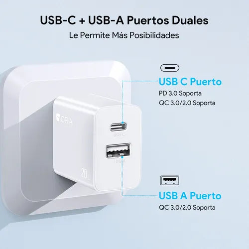 Cargador Doble USB y Tipo C Gar161 (20w)