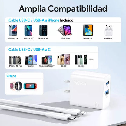 Cargador Doble Puerto Gar163 (20w)